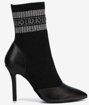 Černé ponožkové dámské kozačky na vysokém jehlovém podpatku